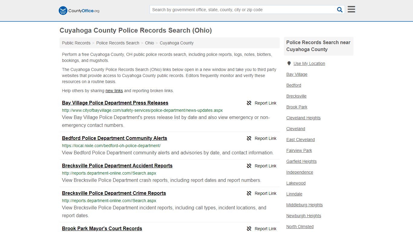 Cuyahoga County Police Records Search (Ohio) - County Office